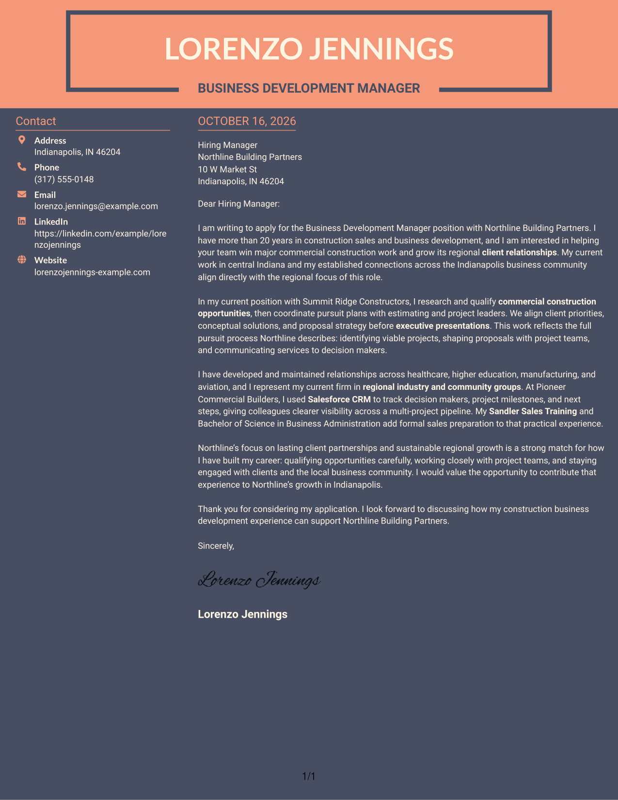 Cover letter example — page 1
