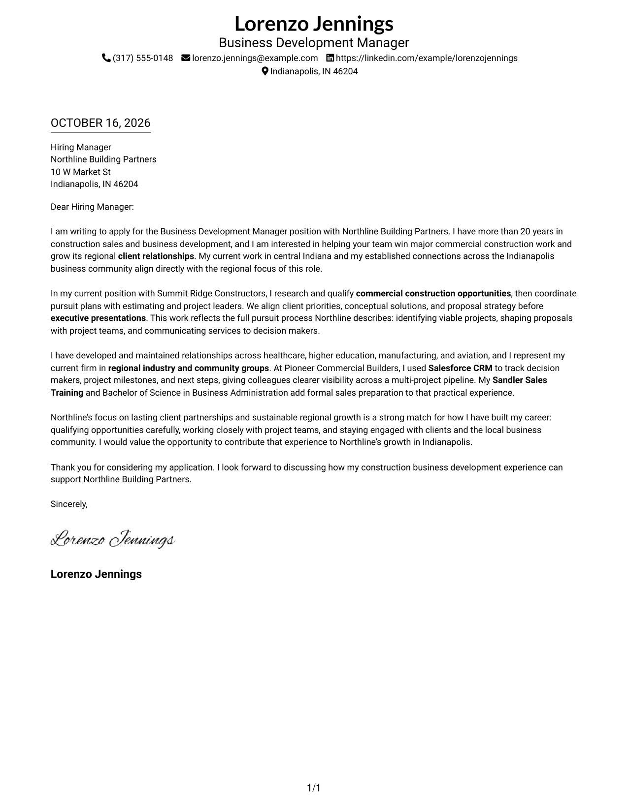 Cover letter example — page 1