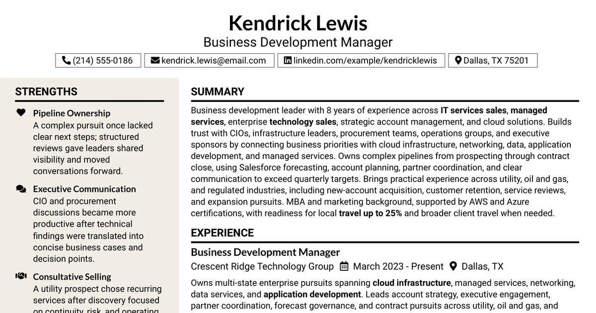 33 Business Development Manager Resume Templates with Example 2026 (ATS-Optimized)