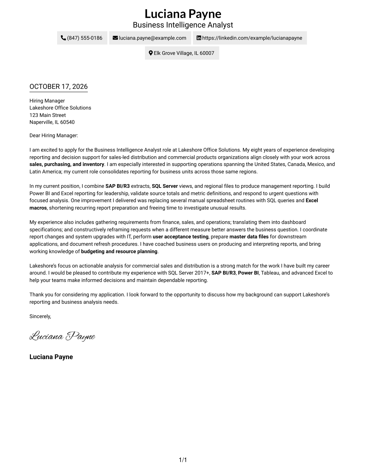 Cover letter example — page 1