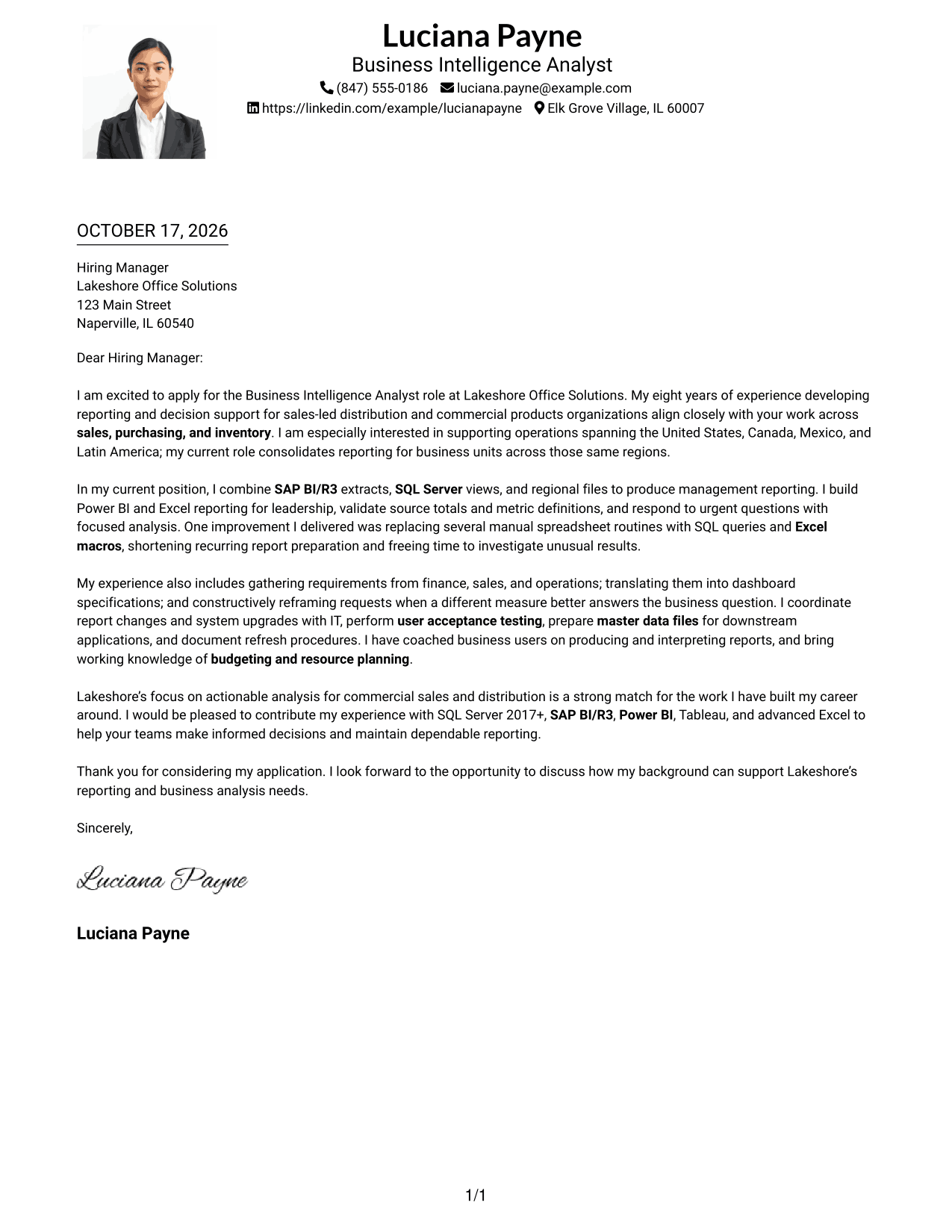 Cover letter example — page 1