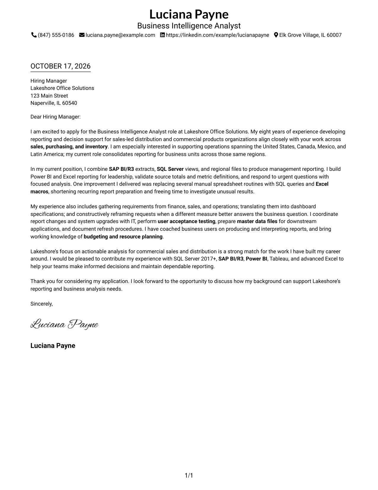 Cover letter example — page 1