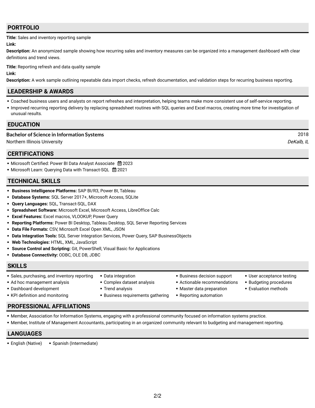 Resume example — page 2