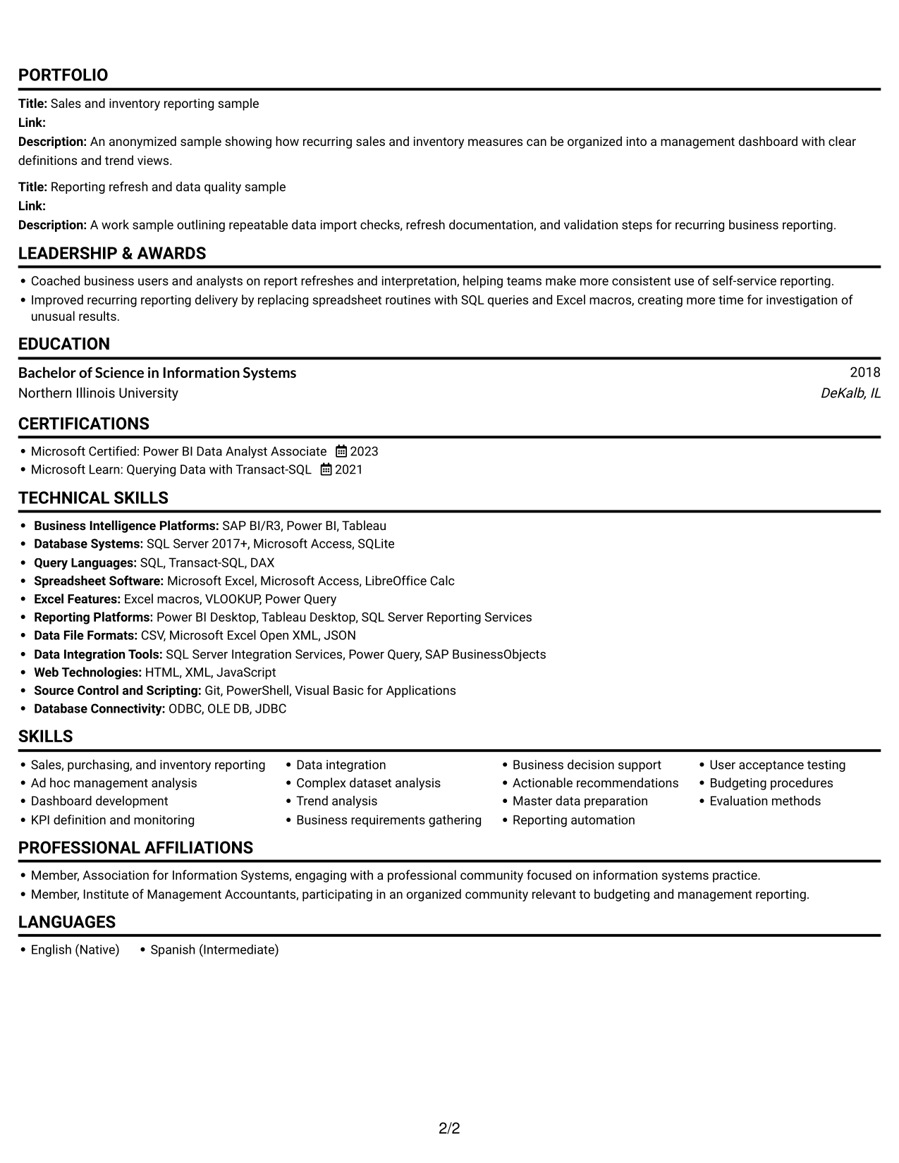 Resume example — page 2