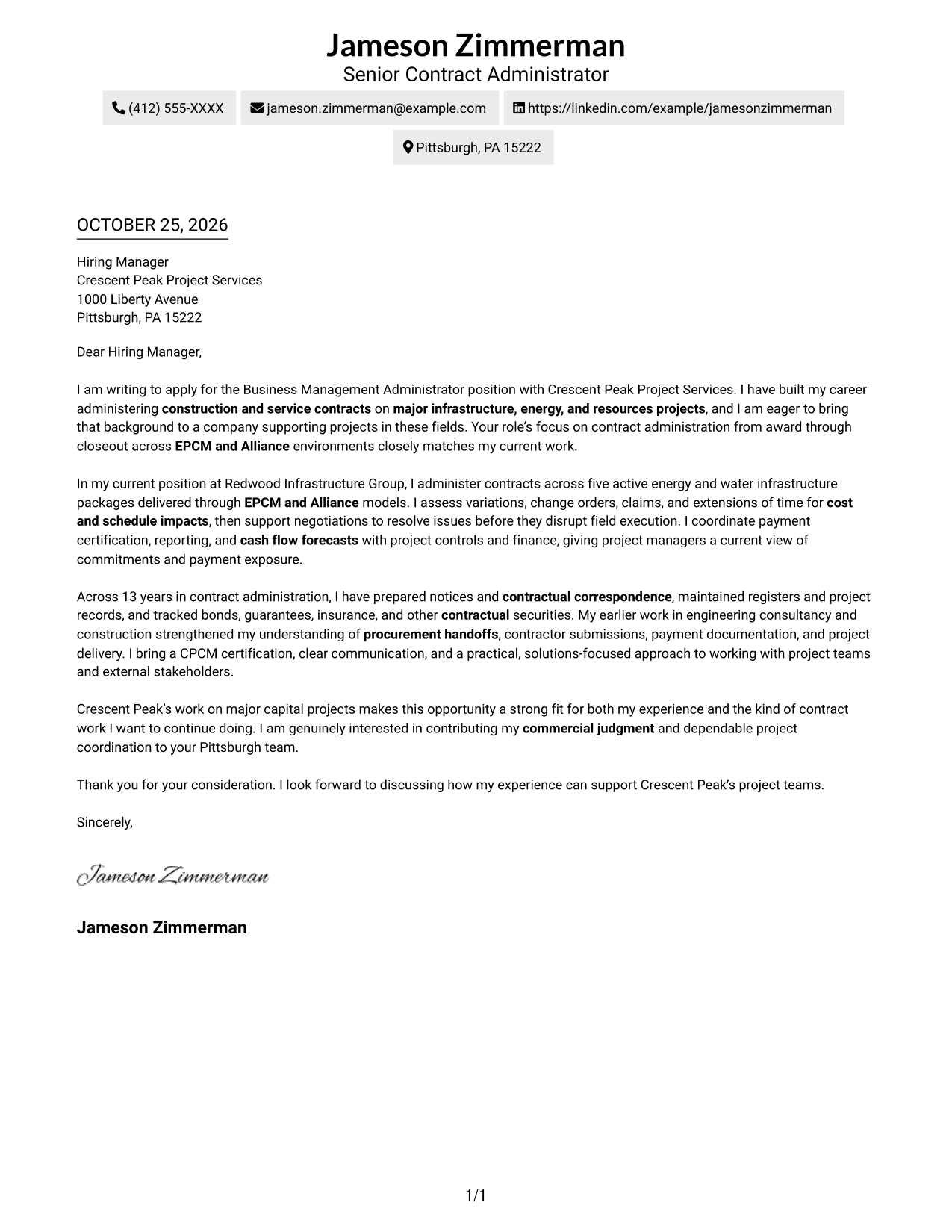 Cover letter example — page 1