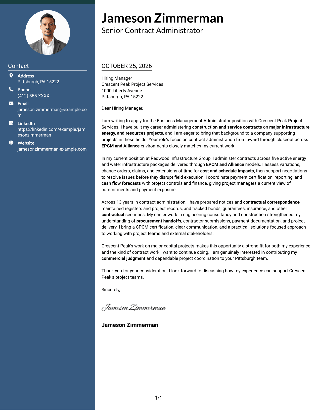 Cover letter example — page 1