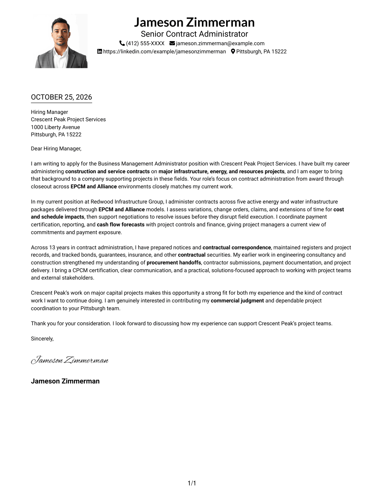 Cover letter example — page 1