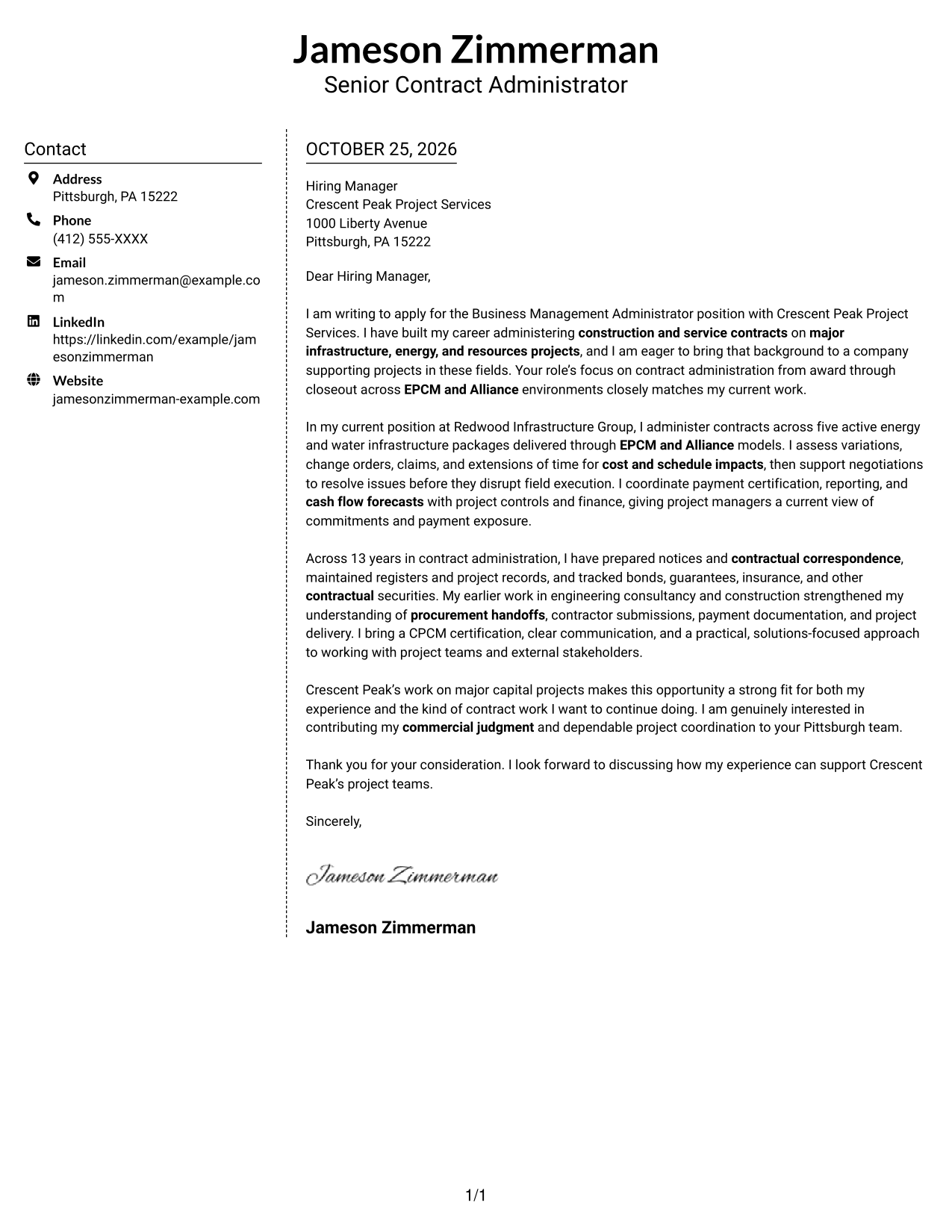 Cover letter example — page 1