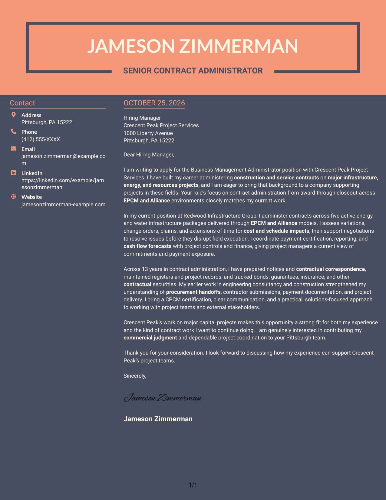 Cover letter example — page 1