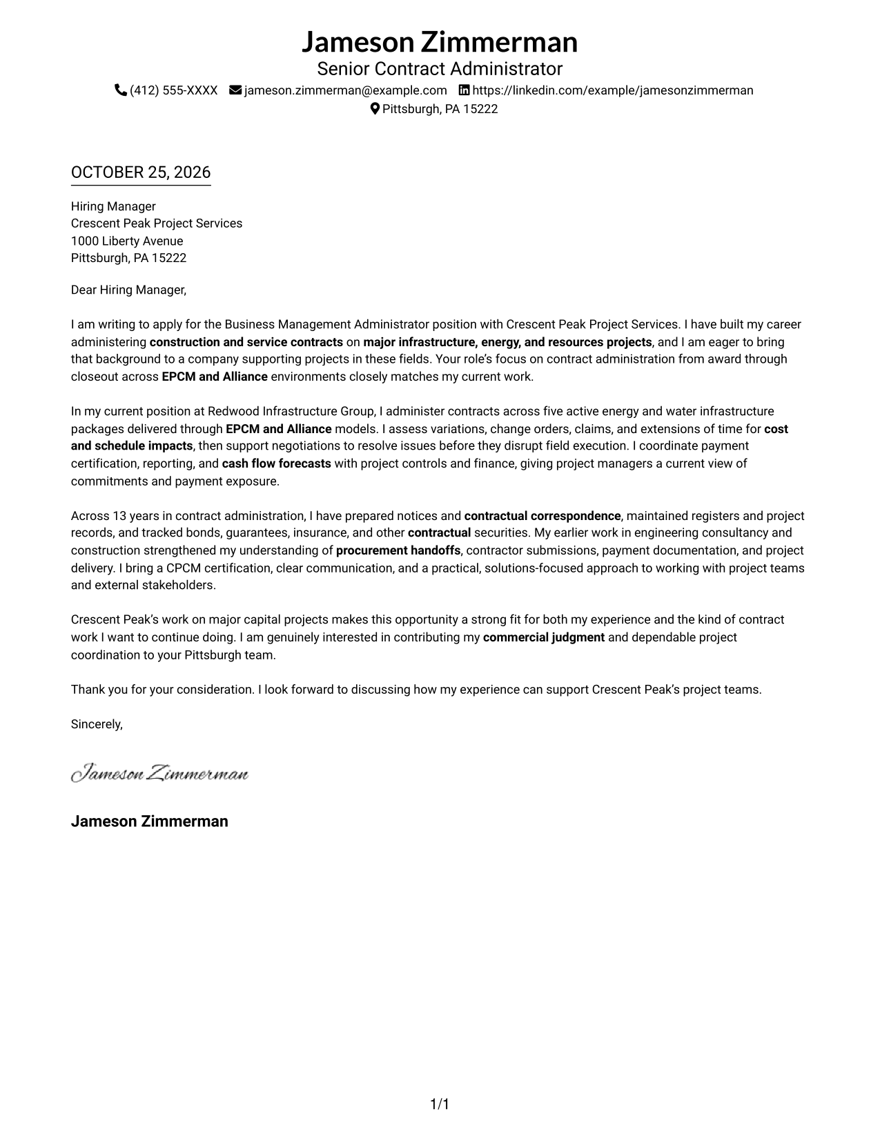 Cover letter example — page 1