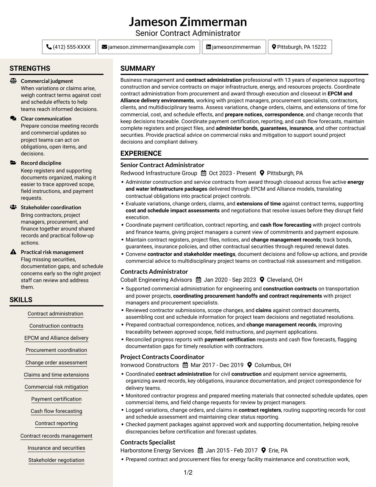 Resume example — page 1