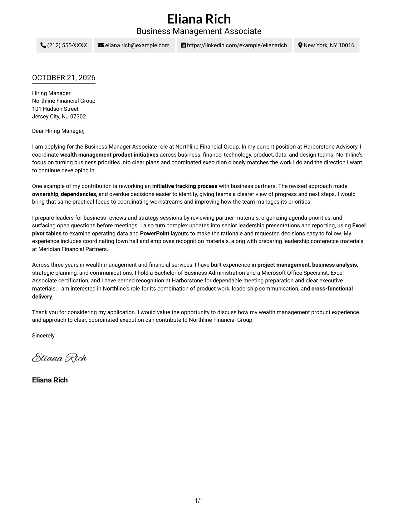 Cover letter example — page 1