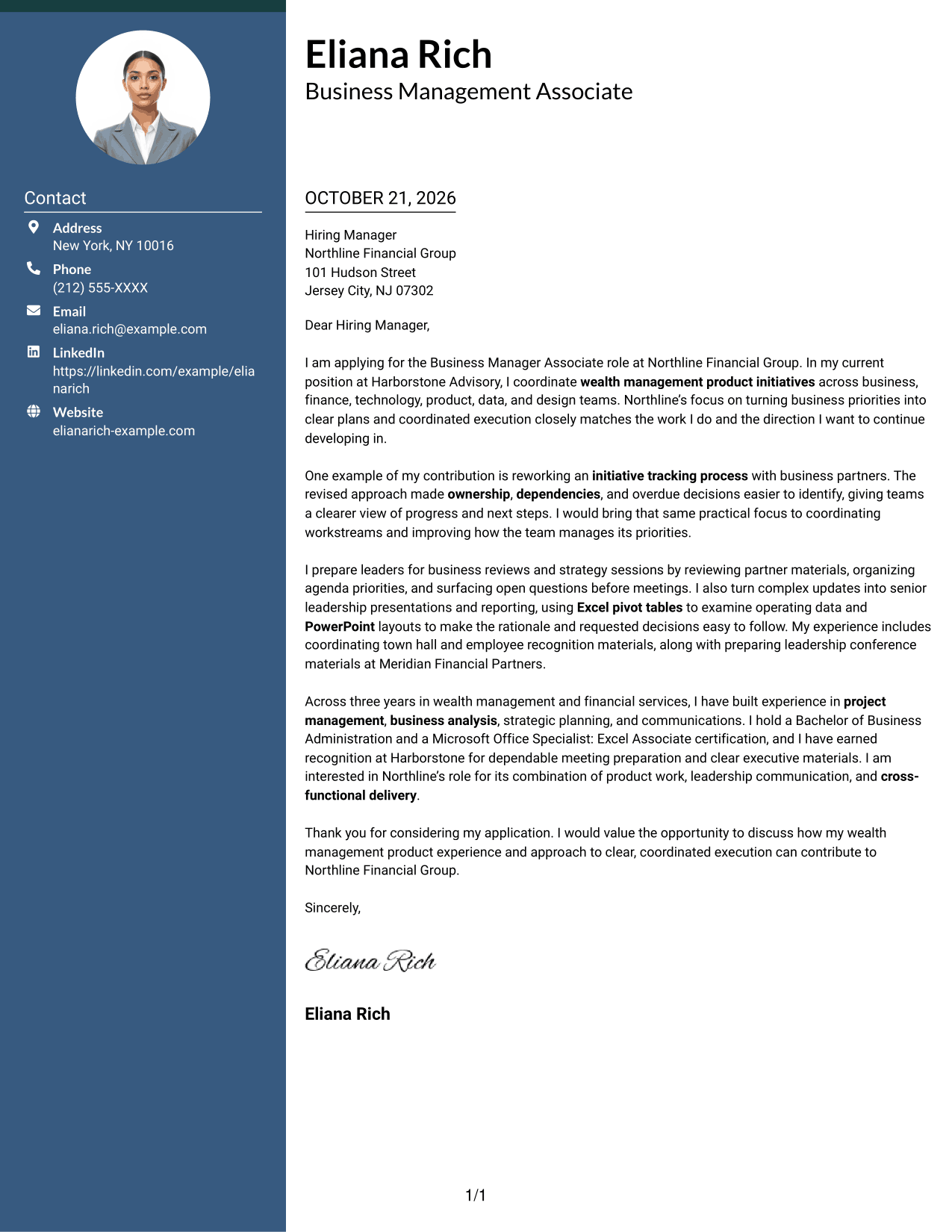 Cover letter example — page 1