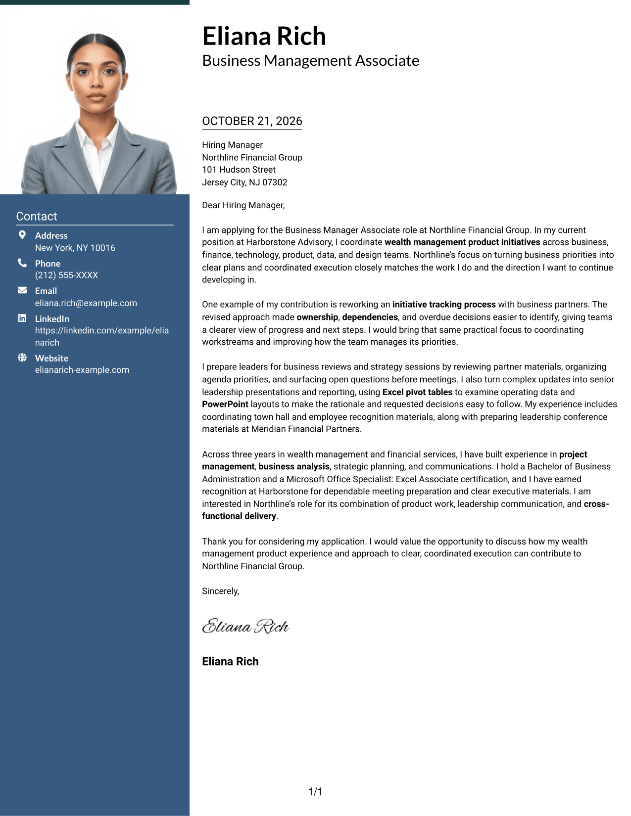 Cover letter example — page 1