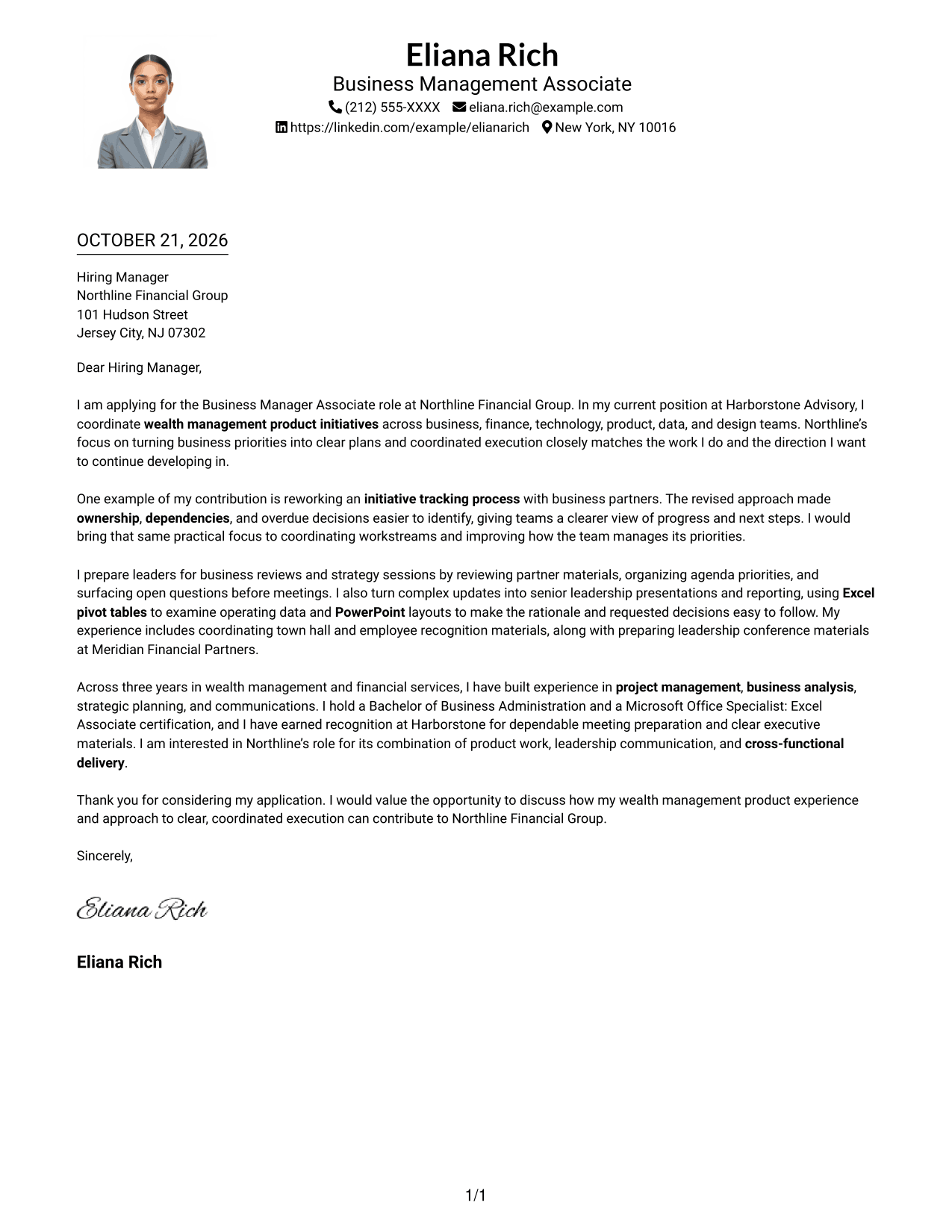 Cover letter example — page 1