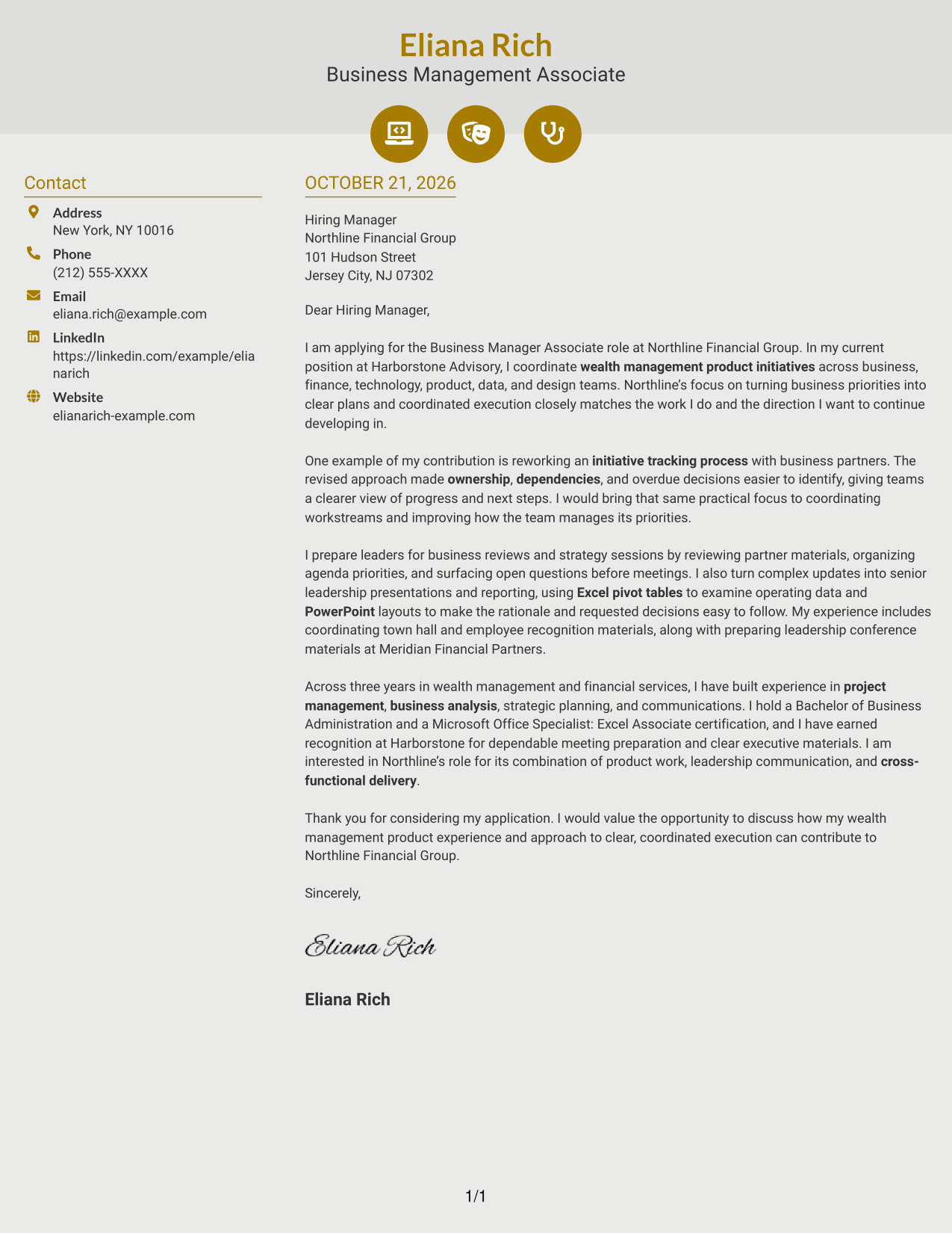Cover letter example — page 1