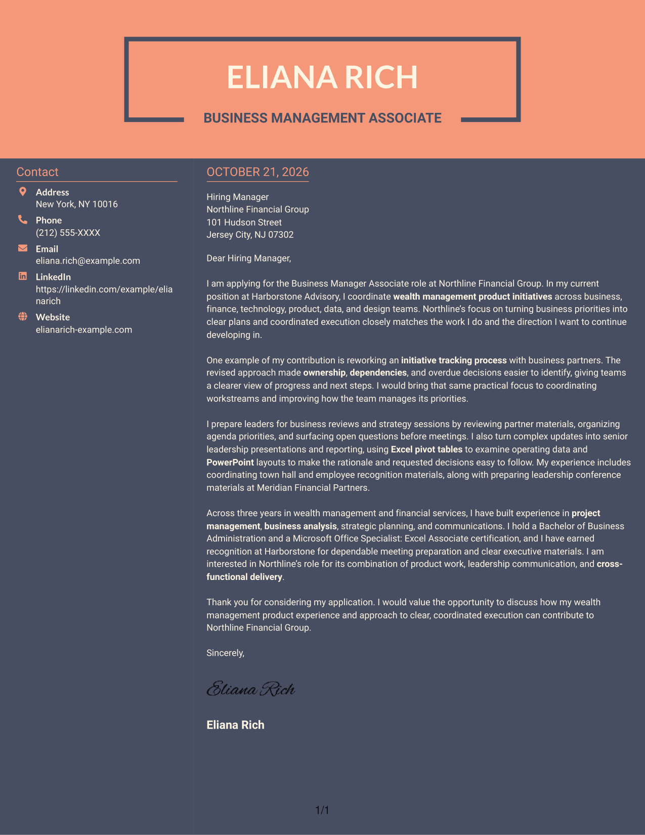 Cover letter example — page 1