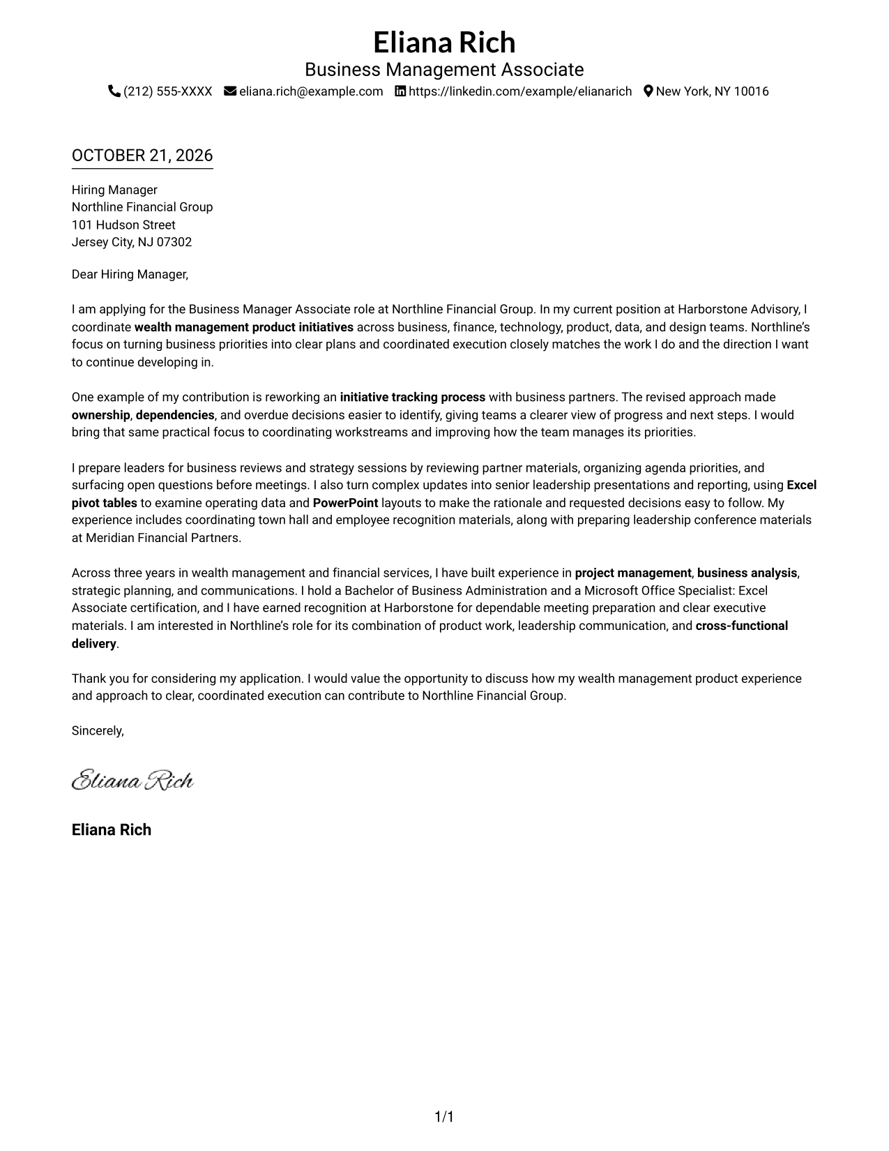 Cover letter example — page 1