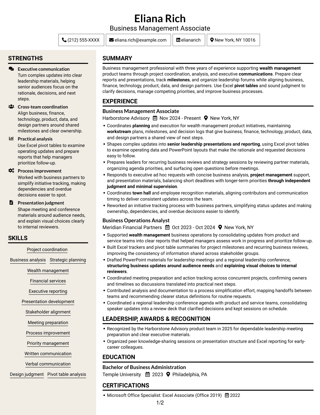 Resume example — page 1