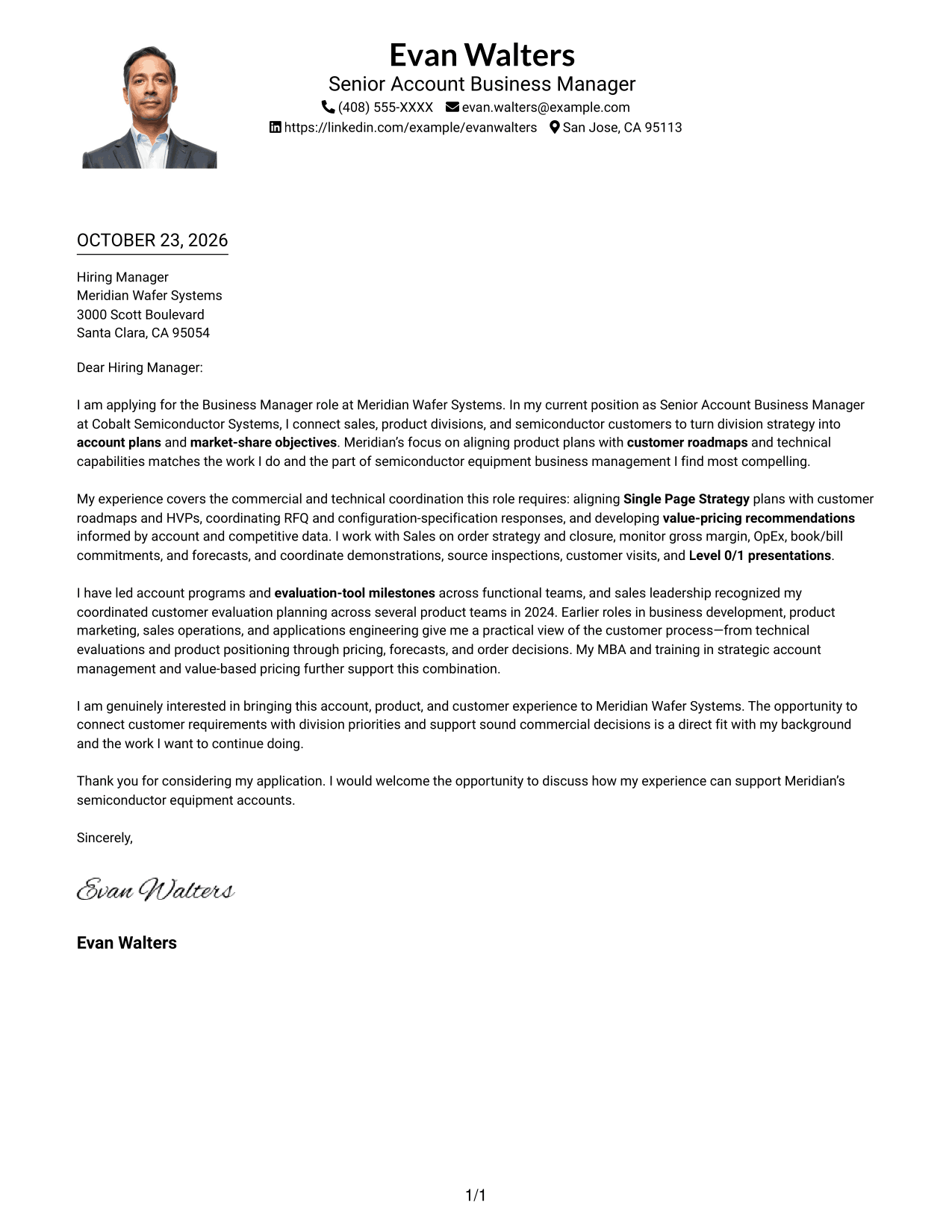 Cover letter example — page 1