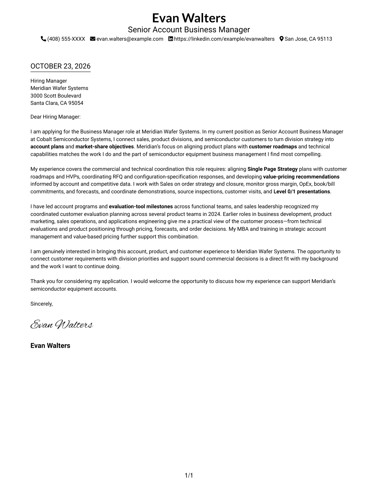 Cover letter example — page 1