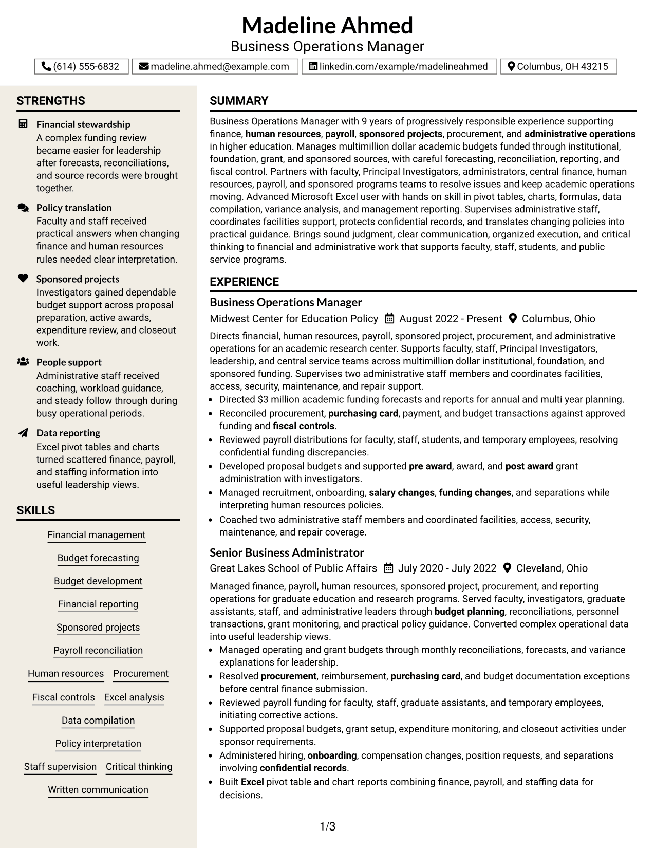 Resume Example Page 1