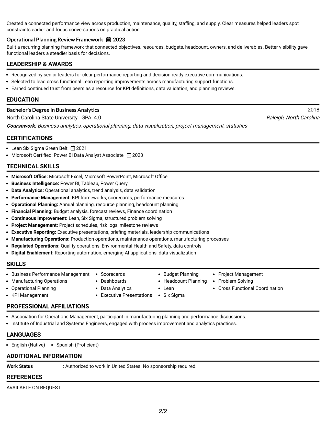 Resume Example Page 2