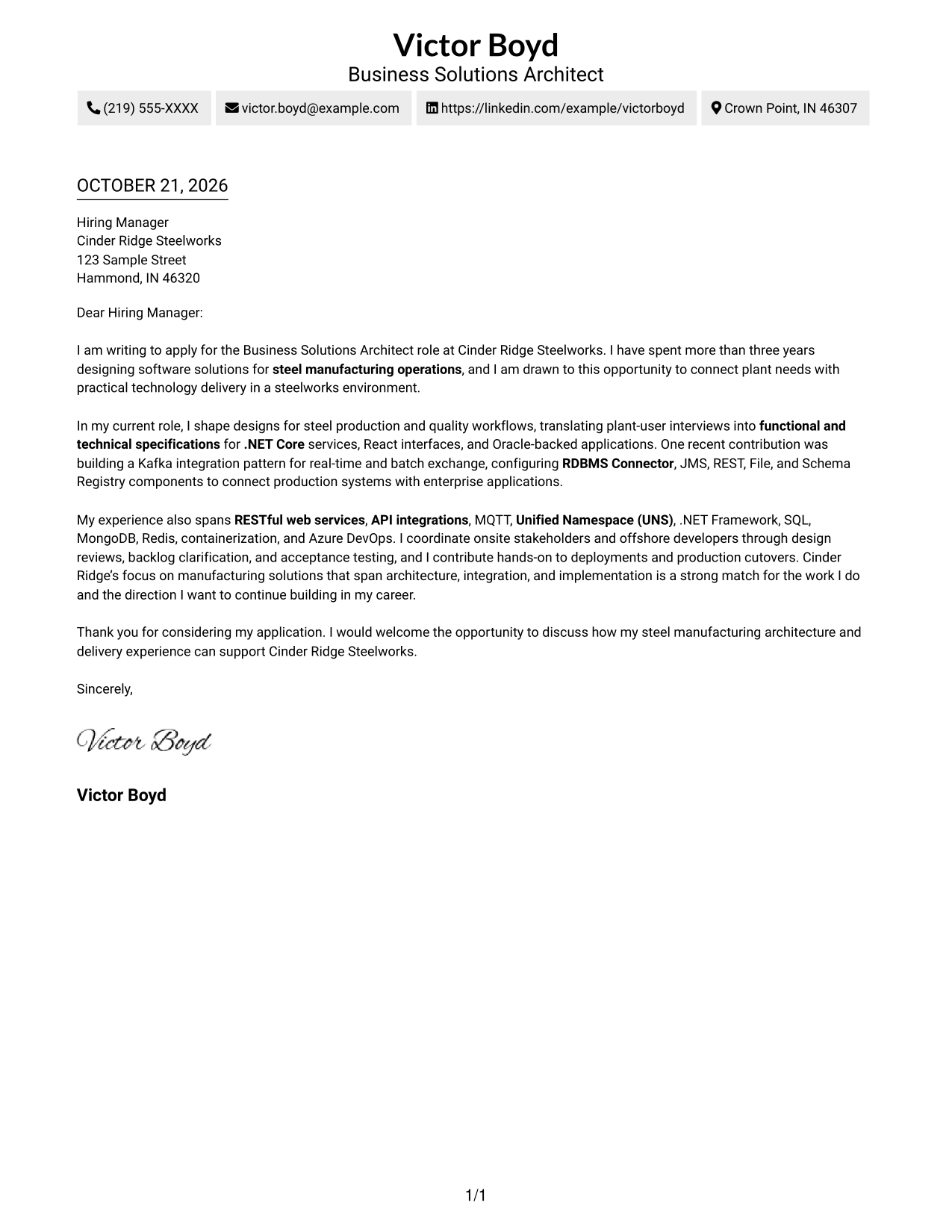 Cover letter example — page 1