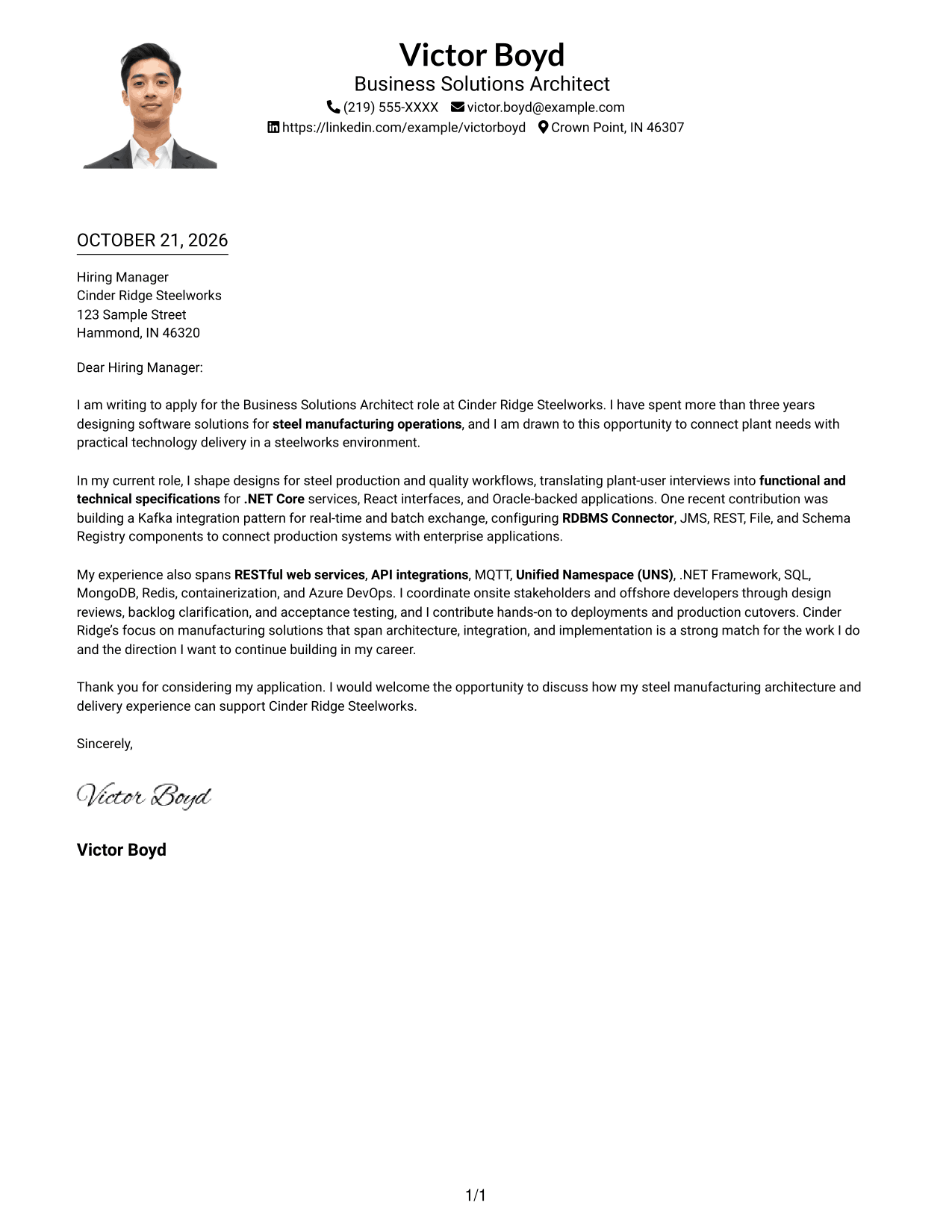 Cover letter example — page 1