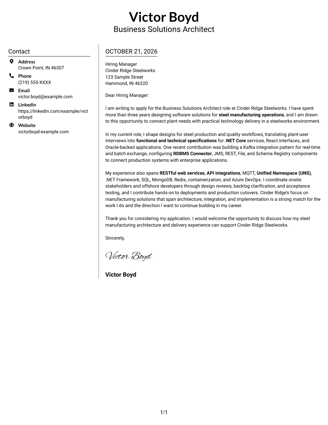 Cover letter example — page 1