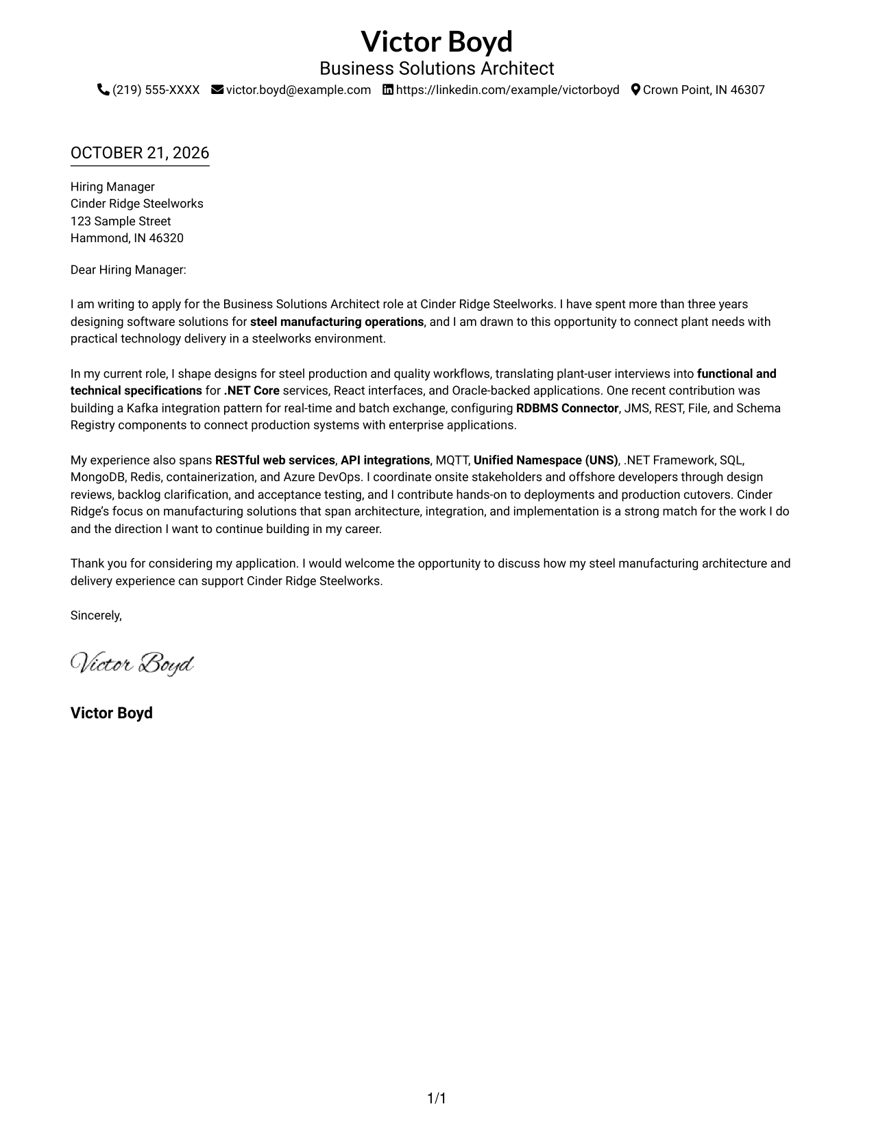 Cover letter example — page 1