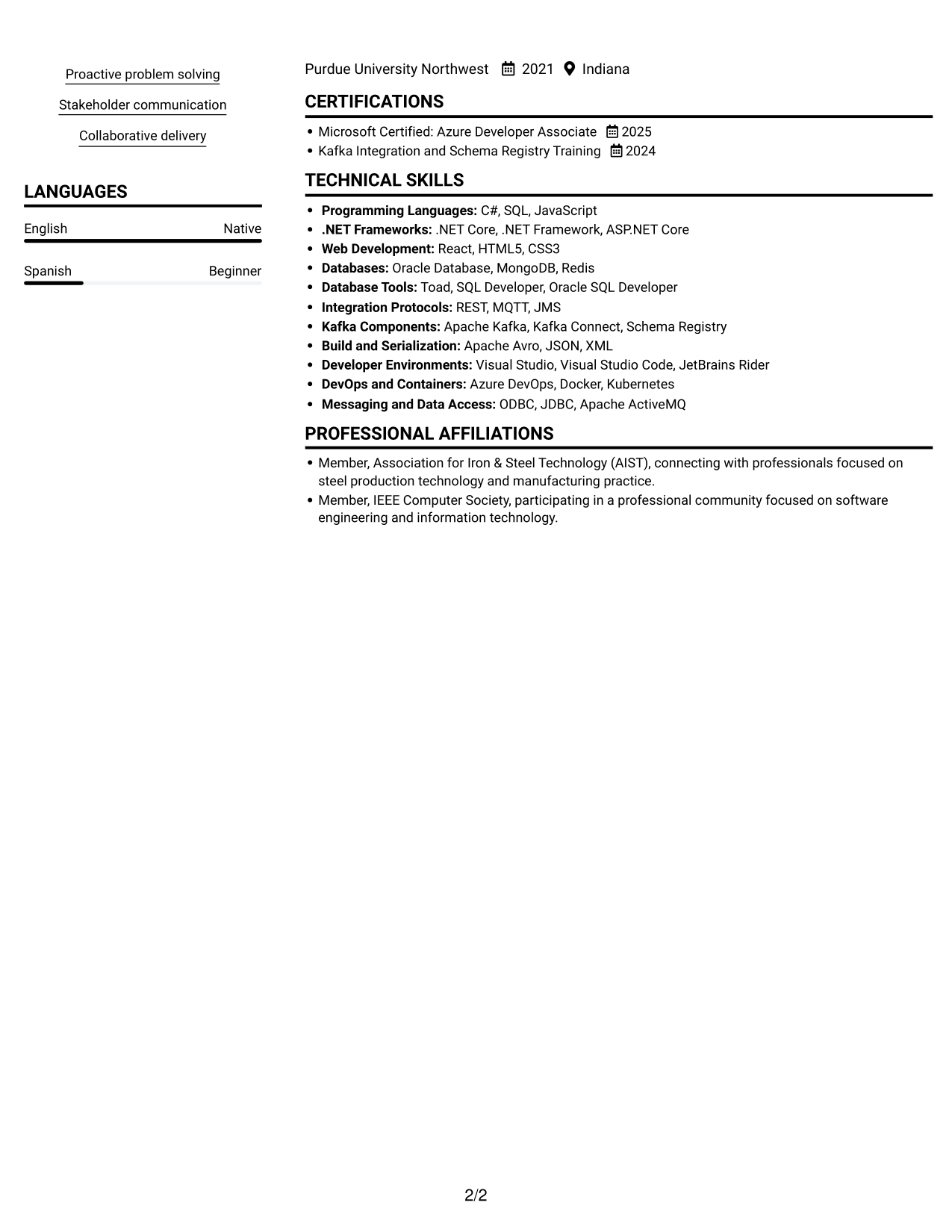 Resume example — page 2
