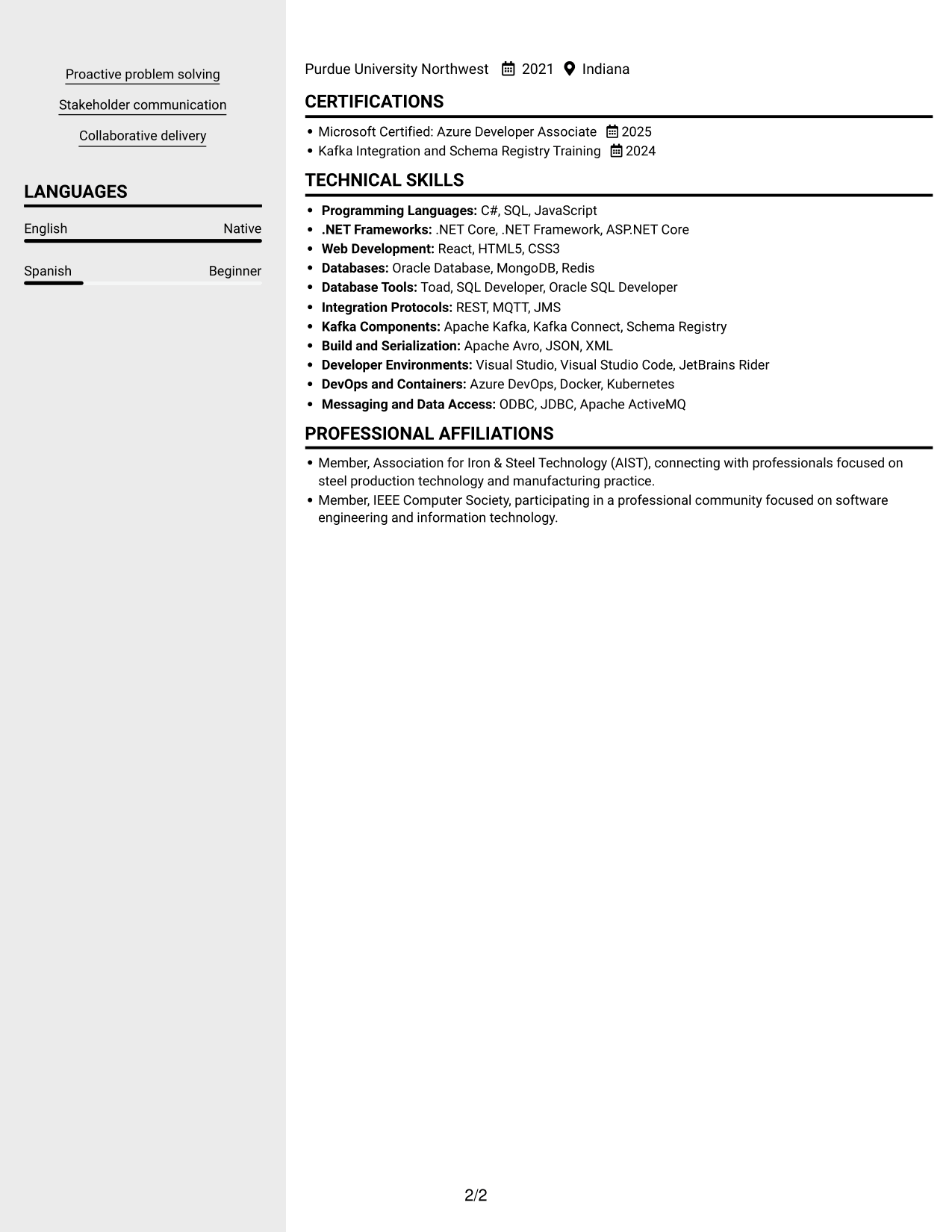 Resume example — page 2