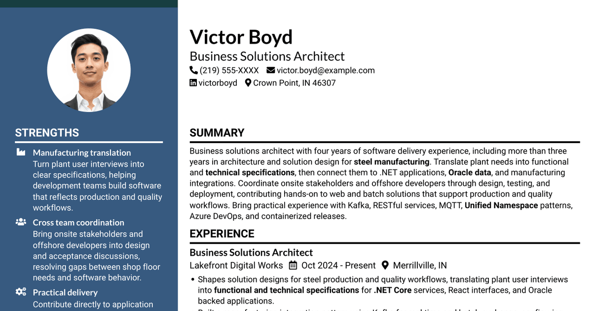 7 Business Solutions Architect Steel Manufacturing Resume Templates with Example