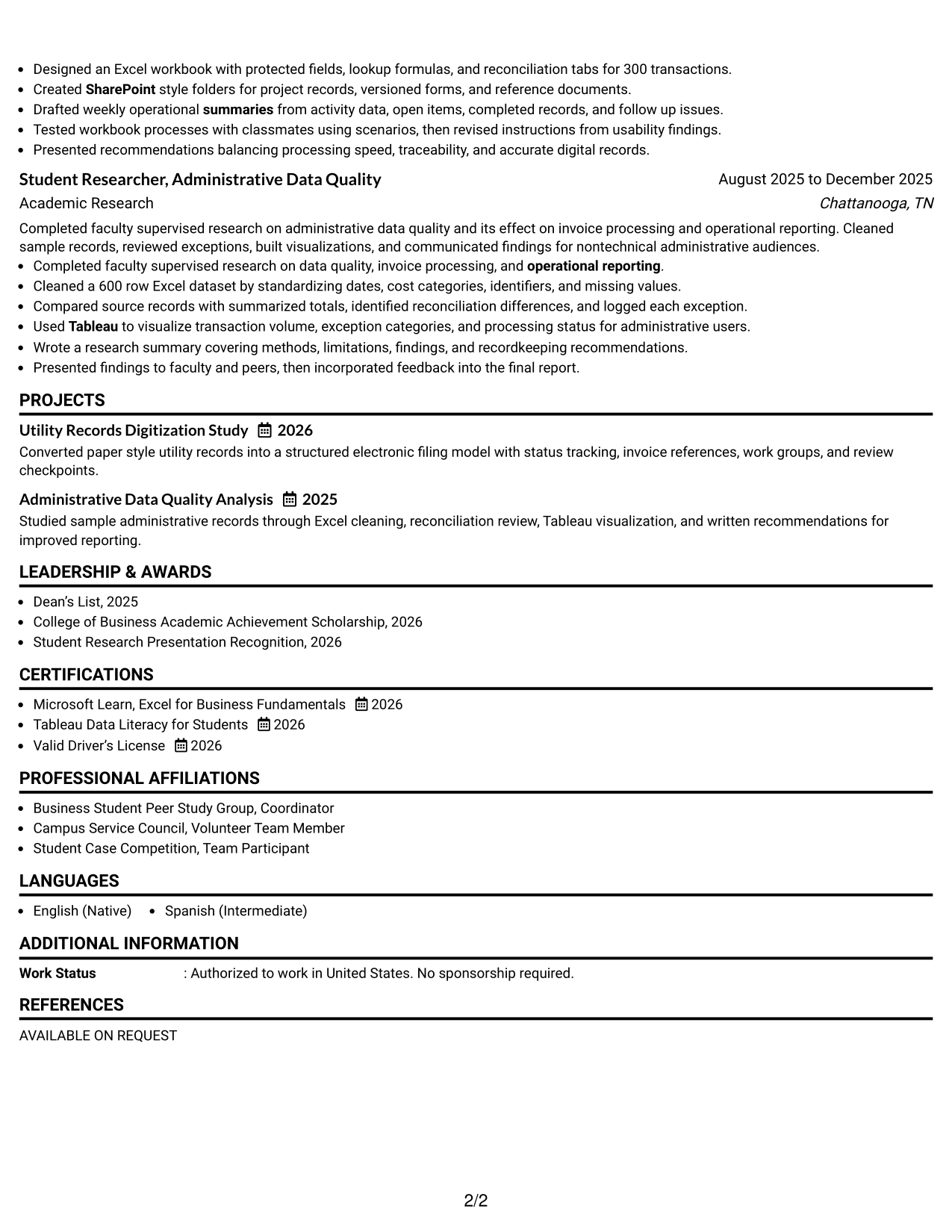 Resume Example Page 2