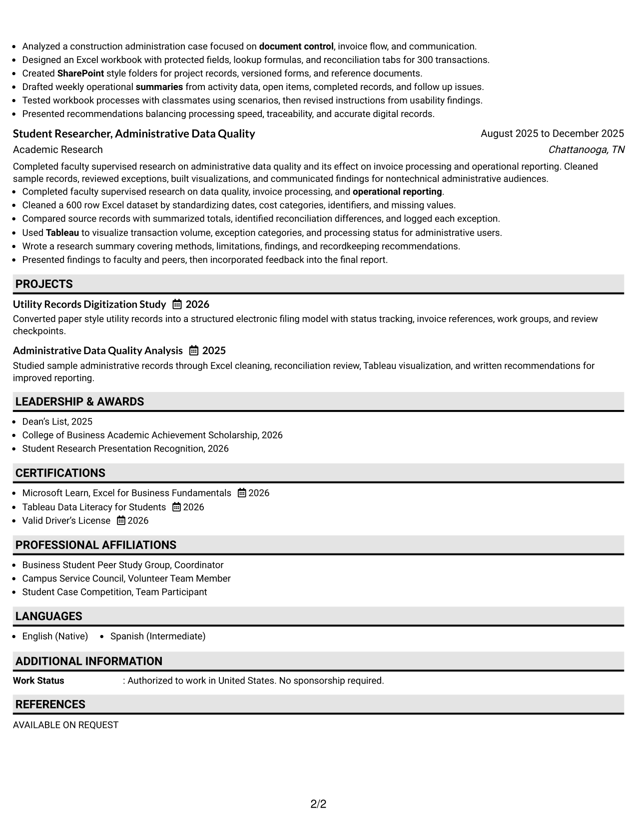 Resume Example Page 2