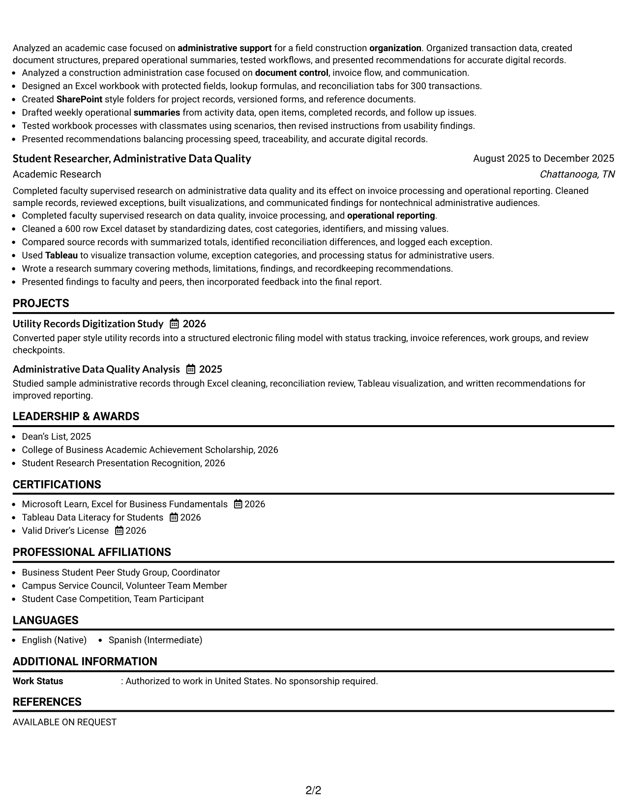 Resume Example Page 2