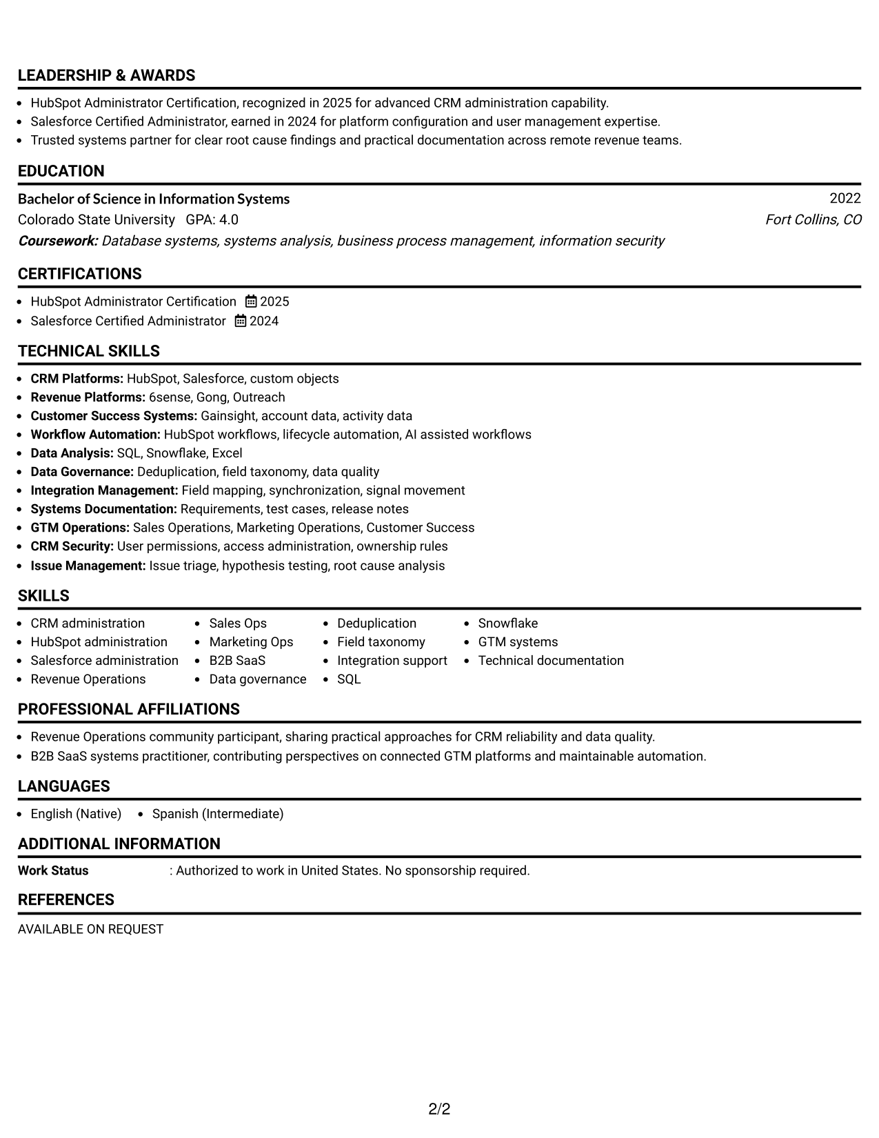 Resume Example Page 2