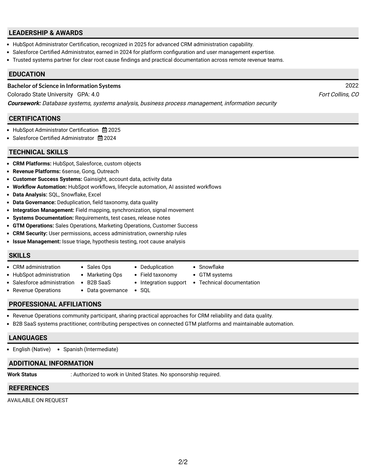 Resume Example Page 2