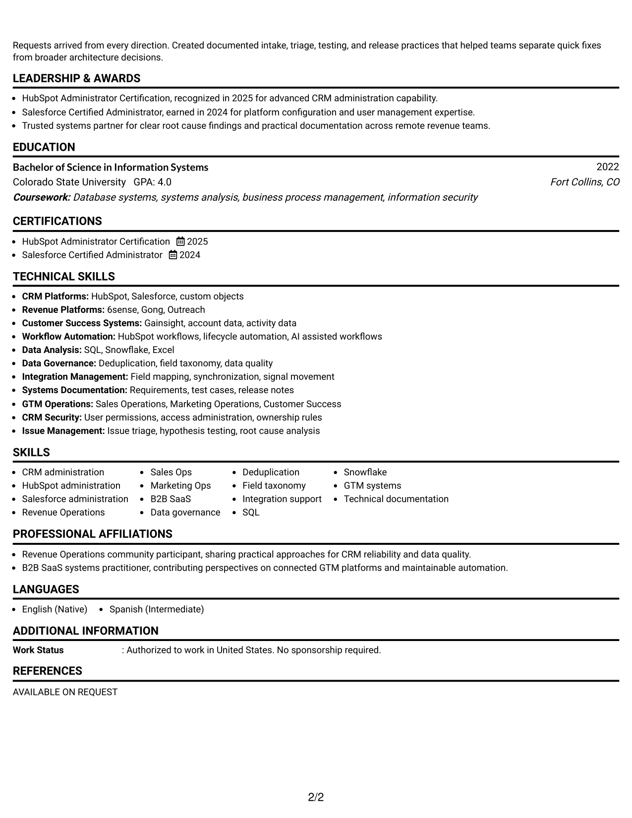 Resume Example Page 2