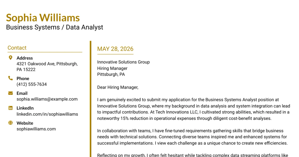 30+ Business Systems / Data Analyst Cover Letter Templates with Example 2026