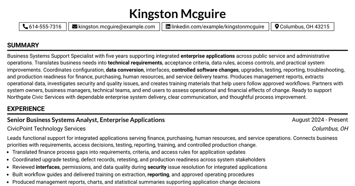 33 Business Systems Support Specialist - Enterprise Applications Resume Templates with Example 2026 (ATS-Optimized)