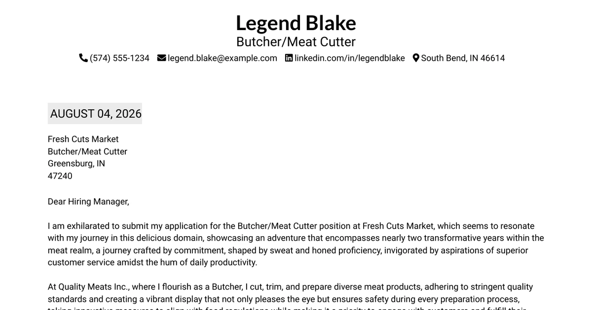 30+ Butcher/Meat Cutter Cover Letter Templates with Example 2026