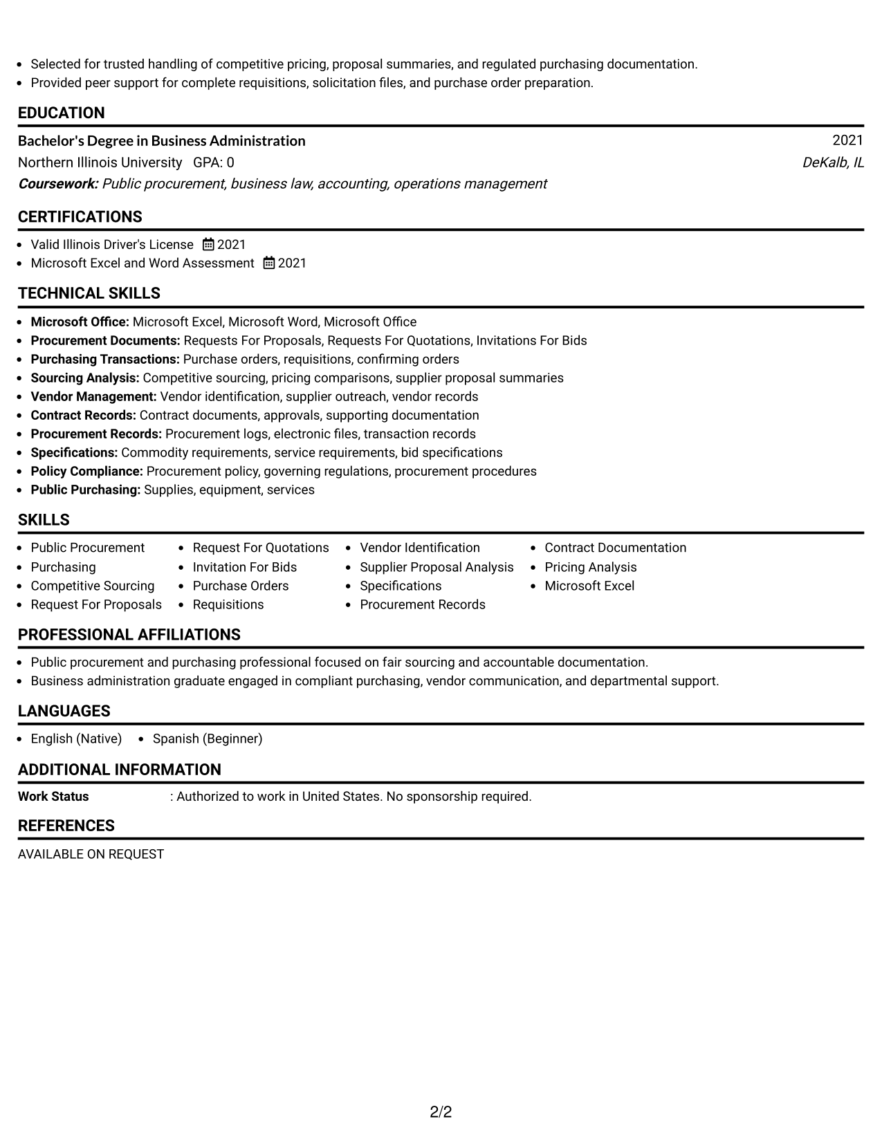 Resume Example Page 2