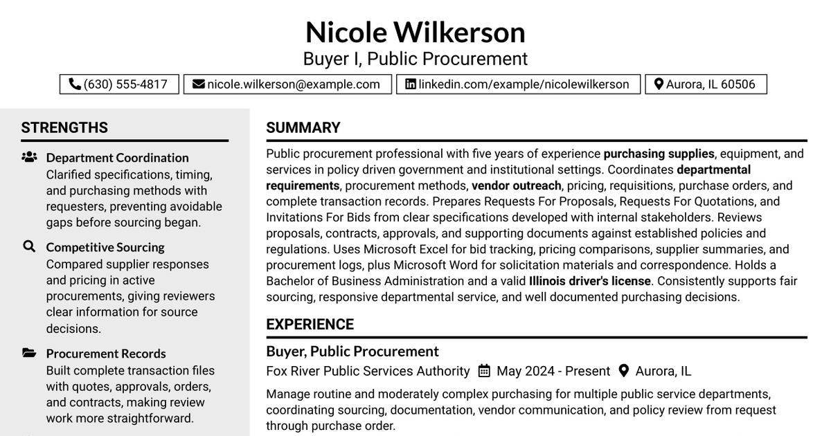 7 Buyer I - Public Procurement Resume Templates with Example