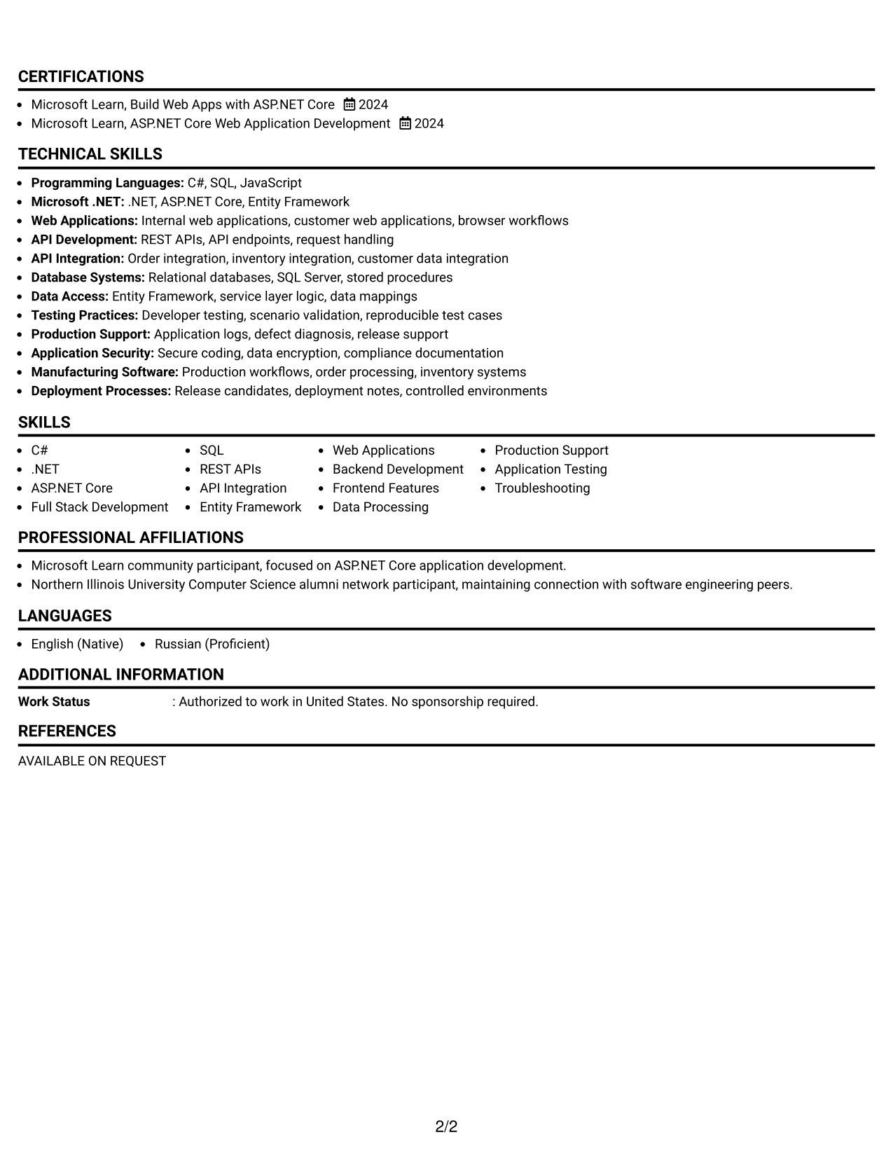 Resume Example Page 2