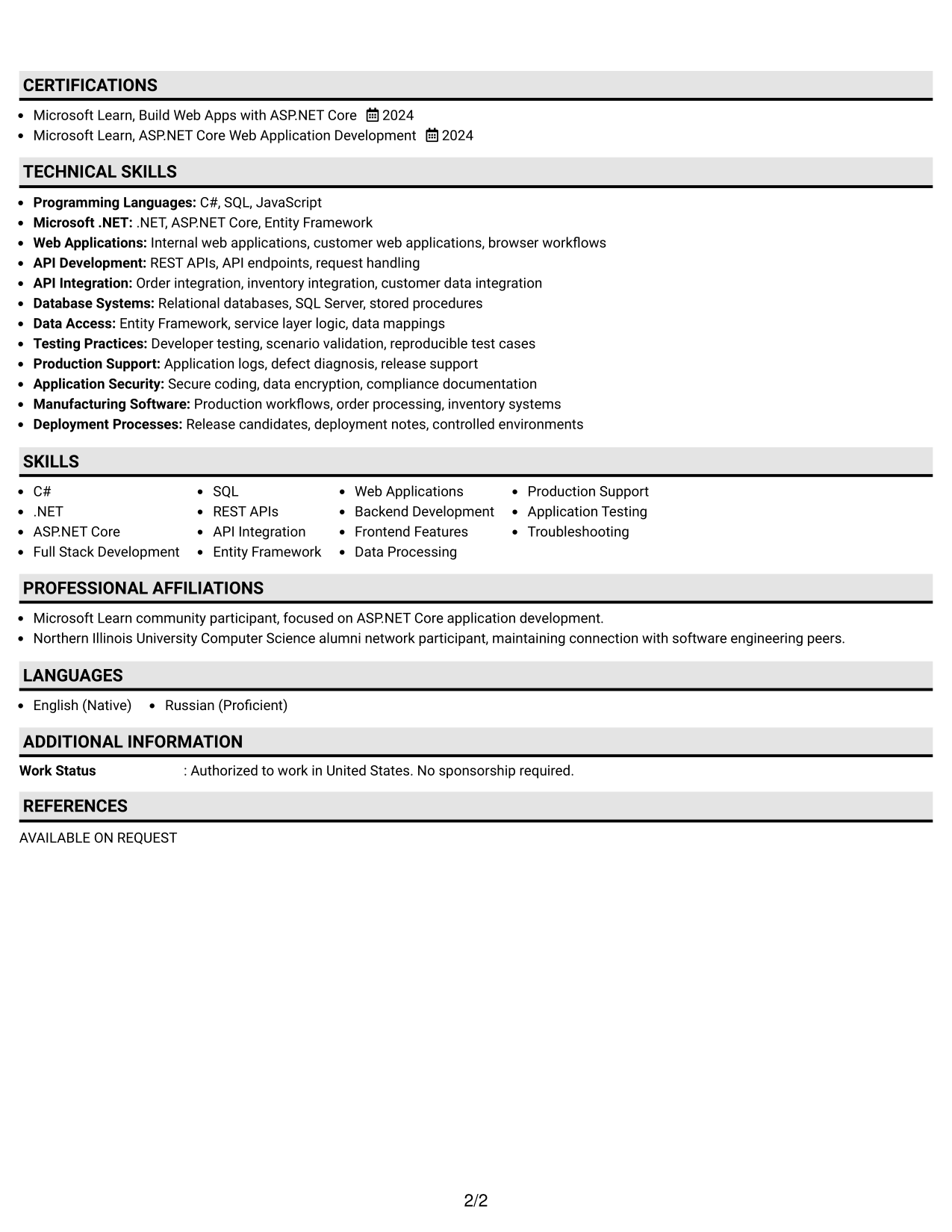 Resume Example Page 2