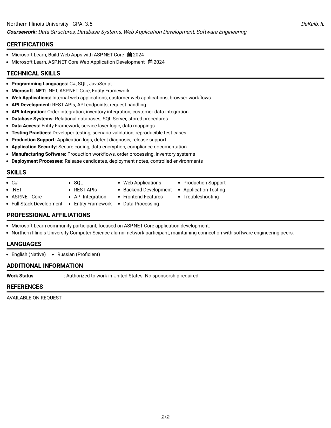 Resume Example Page 2
