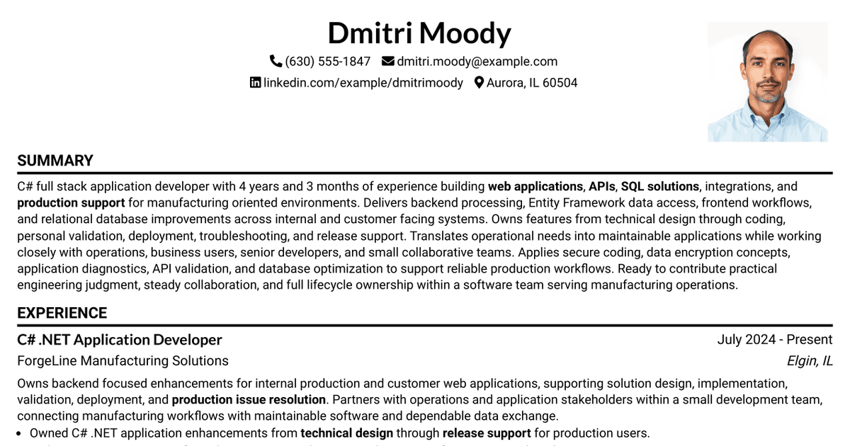 7 C#.Net Application Developer Resume Templates with Example