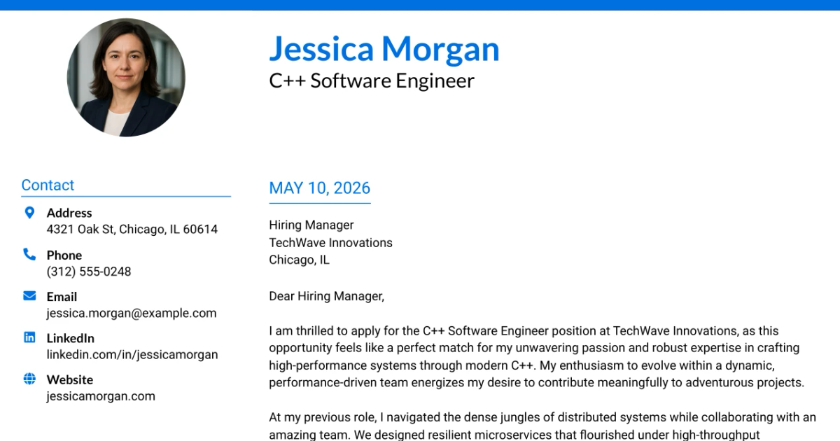30+ C++ Software Engineer Cover Letter Templates with Example 2026